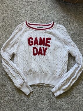 wild fable White Cable-Knit Crew Sweater with Red 'GAME DAY' Lettering